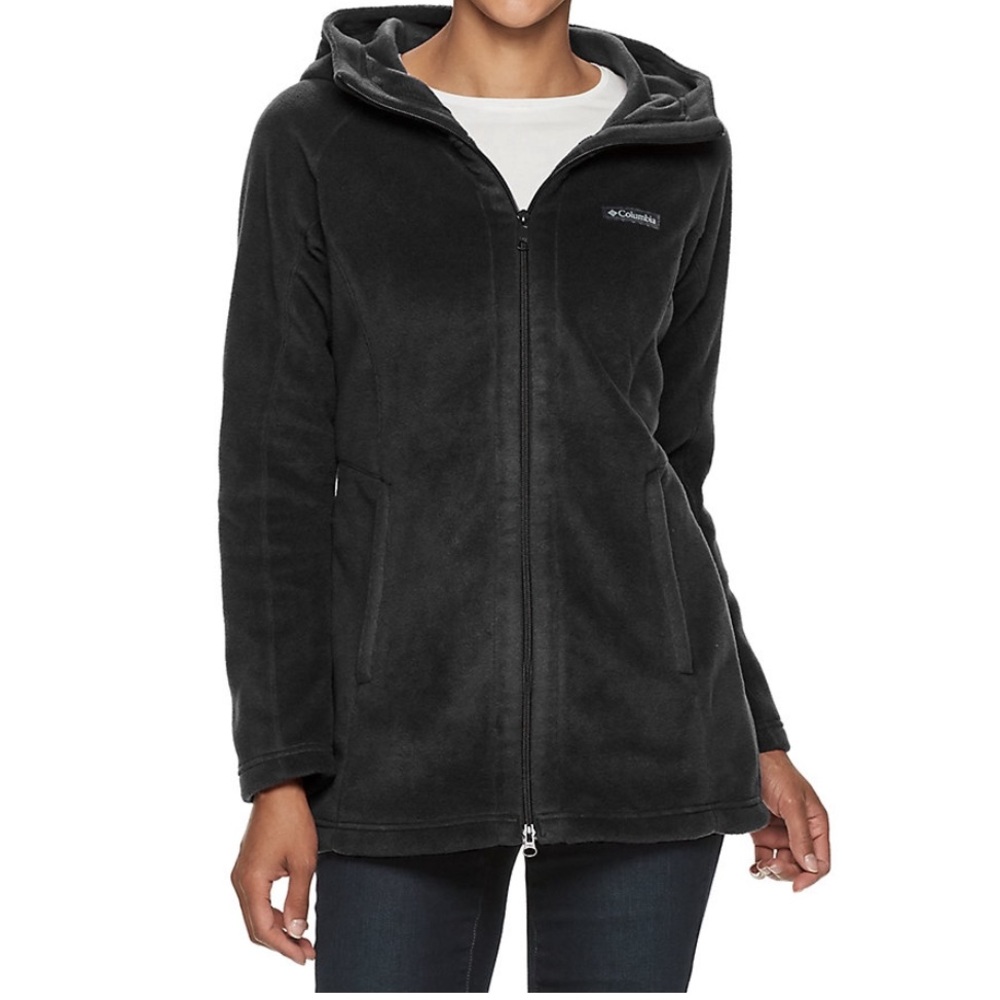 Columbia Benton Springs BLACK Long Fleece Hooded Full Zip Jacket Size Large